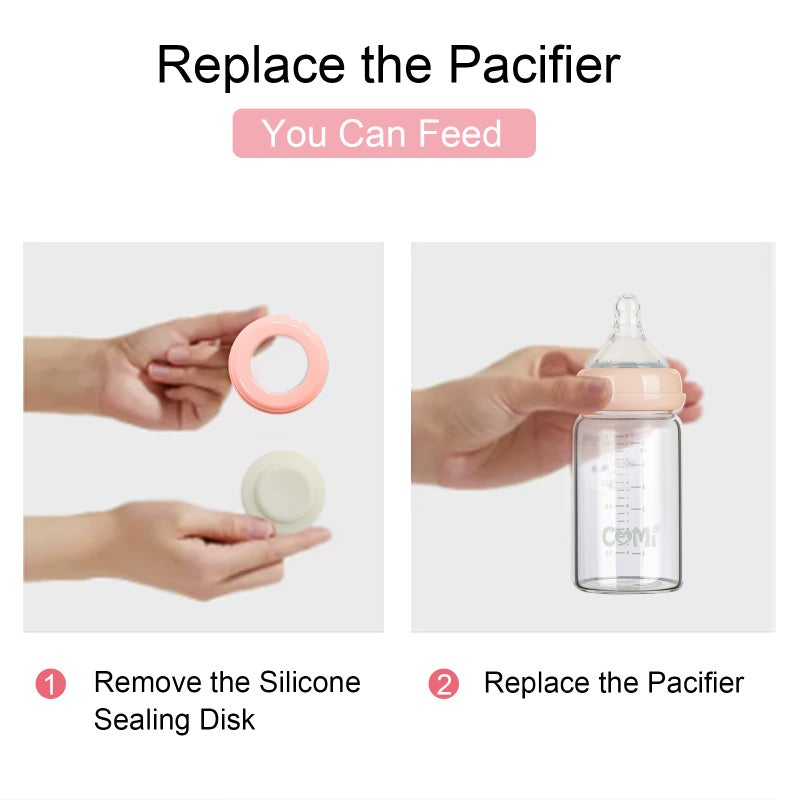 COMI Wide Neck Glass Breastmilk Collection n Storage Bottle, 4 Packs, 6oz with Screw Ring Sealing Disk; Re-markable Sealing Disc. BPA Free, Fits Breast Pumps & Nipples (4 Pink Lids) - Image 4