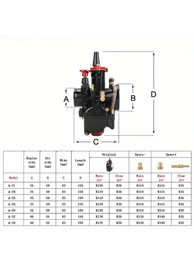مجموعة كربوريتر Universal PWK34 المصنوعة من الحديد لمحركات 21 24 26 28 30 32 34 ثنائية الشوط ورباعية الشوط من 70cc إلى 350cc للدراجات النارية الوعرة المزودة بنظام Power Jet - Image 3