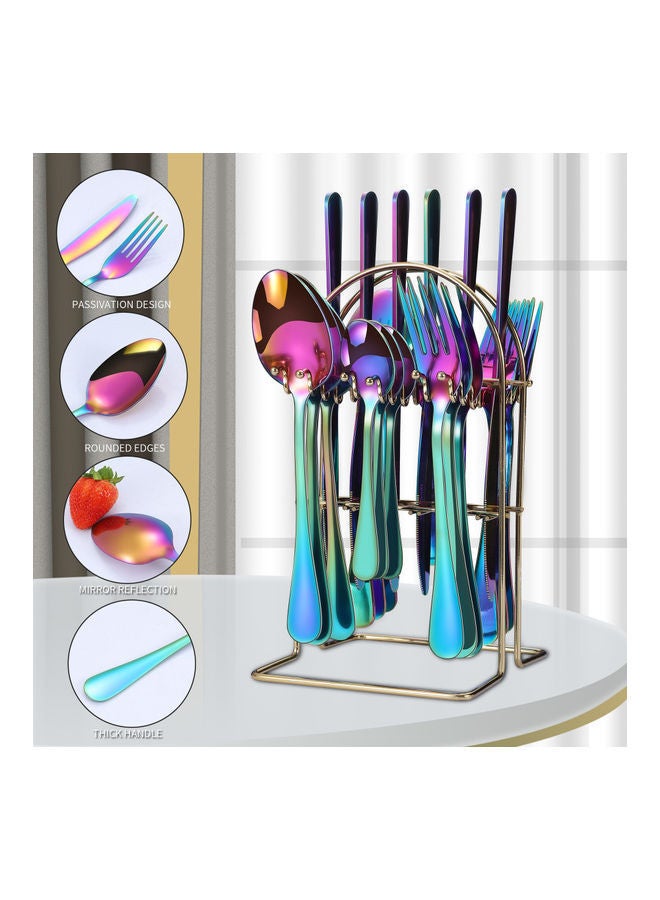 NIBEMINENT 24-Piece Stainless Steel Cutlery Set with Stand Multicolour - Image 3