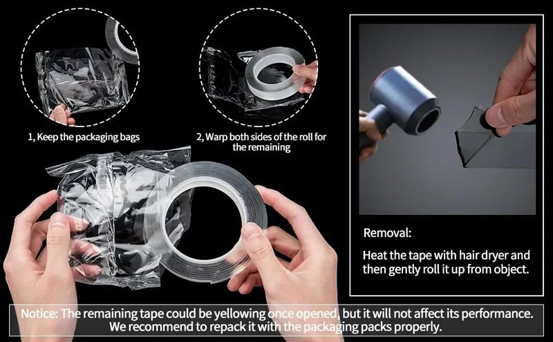 MOBDESK MOBDESK Double Sided Tape Adhesive Heavy Duty Multipurpose Strong Sticky Strip Grip Transparent Silicone Tape Removable Traceless Mounting for Walls Washable Anti-slip Heat Resistant Multi-functional  - Image 4