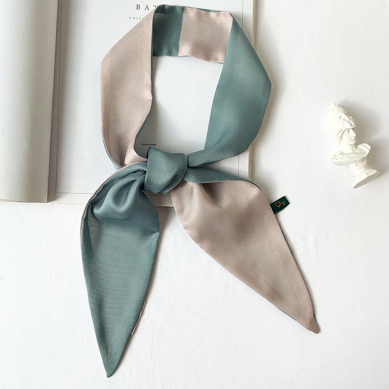 Korean-style Solid Color Sunscreen Scarf Womens All-match Long Thin Narrow Long Pointed Polar Dot Scarf Dual-purpose Bag Belt Hair Band XYZ-23-Blue 