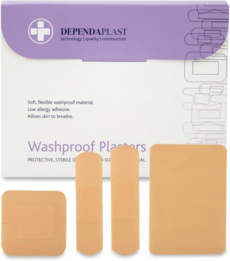 Dependaplast Washproof Plasters Assorted Flexible PU Plastic Film Secure Adhesive Breathable Waterproof Box of 100 - Image 1