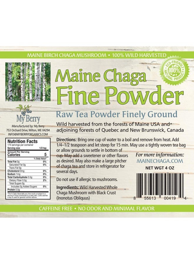 MY BERRY شاي شاجا من ولاية مين - مسحوق فطر ناعم، بدون مبيدات، 100% تم جمعه من البرية في ولاية مين وكندا الأطلسية، ليس مستخلصًا بل مسحوق خام كامل، 4 أونصات، غير مستورد من الخارج، خالي من المبيدات - Image 2