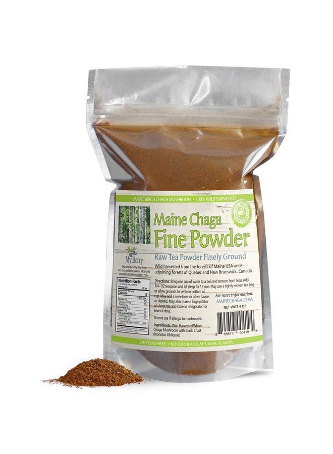 MY BERRY شاي شاجا من ولاية مين - مسحوق فطر ناعم، بدون مبيدات، 100% تم جمعه من البرية في ولاية مين وكندا الأطلسية، ليس مستخلصًا بل مسحوق خام كامل، 4 أونصات، غير مستورد من الخارج، خالي من المبيدات - Image 1
