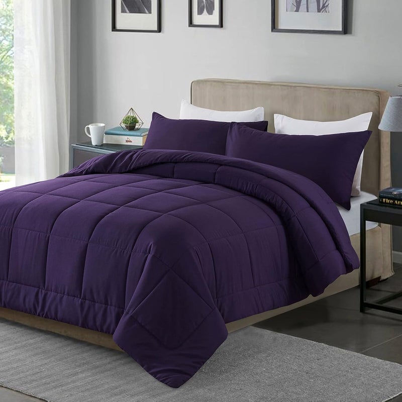 DOWNCOOL Bedding Comforters & Sets - 3 Pieces Queen Comforter Set - Lightweight Down Alternative Quilted Comforter with 2 Pillow Shams - Bedding Comforter Sets (Purple, 88"x90") - Image 2