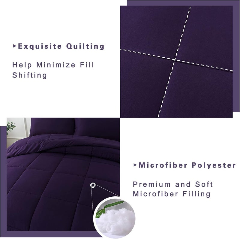 DOWNCOOL Bedding Comforters & Sets - 3 Pieces Queen Comforter Set - Lightweight Down Alternative Quilted Comforter with 2 Pillow Shams - Bedding Comforter Sets (Purple, 88"x90") - Image 4