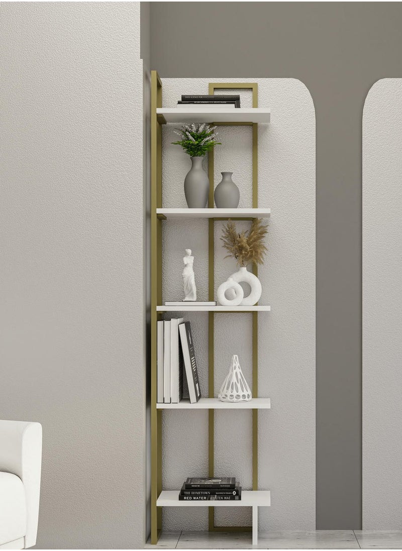 Decorotika Alice 180 tall Metal Frame Manufactured Wood Corner Bookcase | Bookshelf, Storage Rack  - Image 1