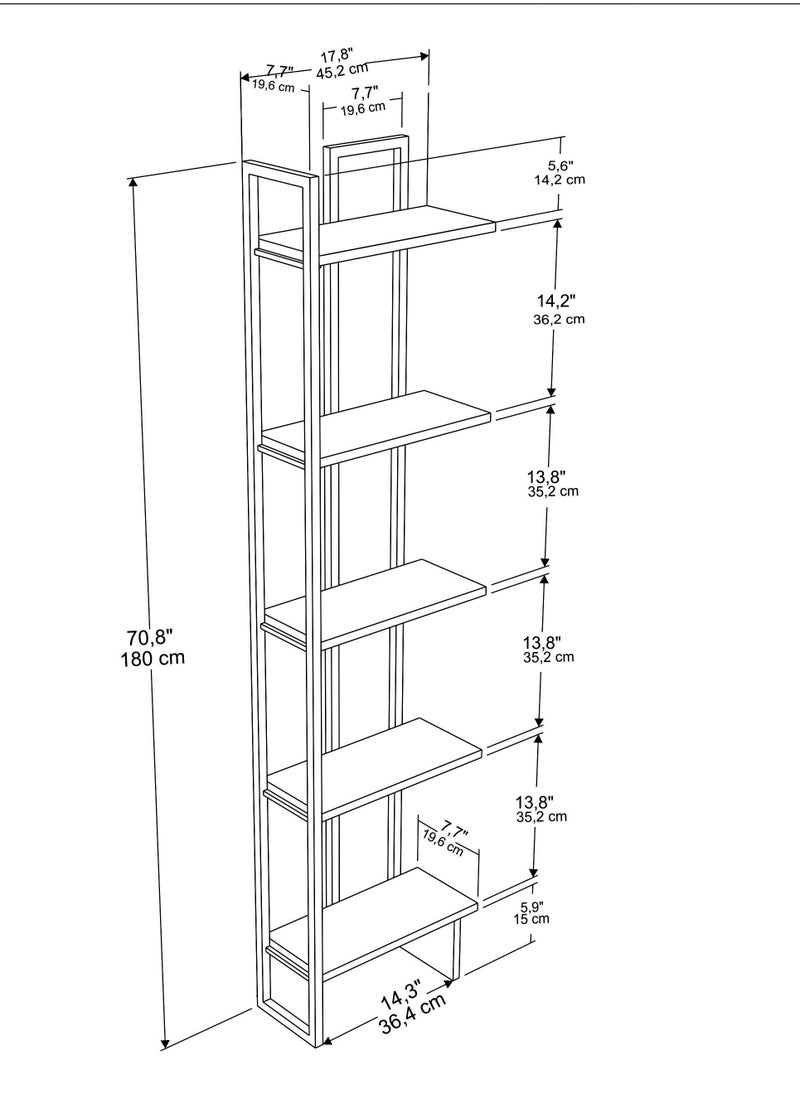 Decorotika Alice 180 tall Metal Frame Manufactured Wood Corner Bookcase | Bookshelf, Storage Rack  - Image 5