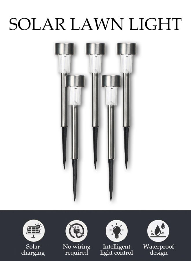 Solar Lights Outdoor Waterproof,5 Pack Stainless Steel LED Solar Garden Lights for Patio, Lawn, Yard and Landscape(Cold White) - Image 4