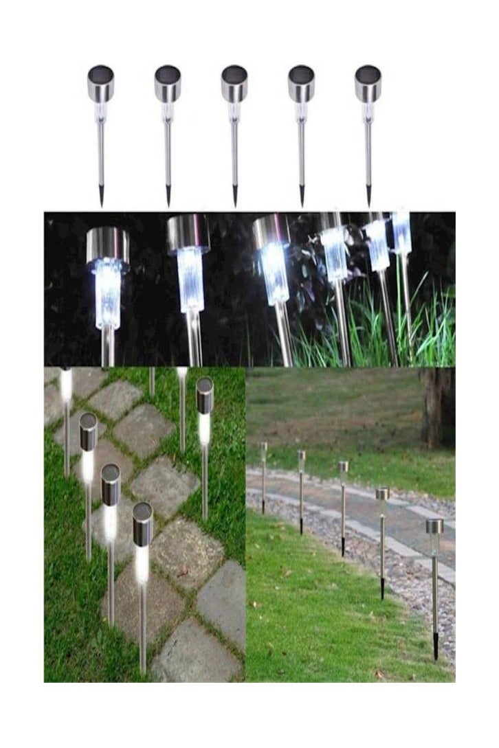 Solar Lights Outdoor Waterproof,5 Pack Stainless Steel LED Solar Garden Lights for Patio, Lawn, Yard and Landscape(Cold White) - Image 1