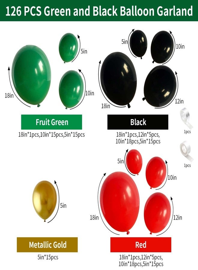 Teslite 126Pcs Balloon Garland Kit Red Green Black, Different Sizes Red Black Dark Green Balloon Arch Kit Metallic Gold Balloons, Red Black Green Latex Balloons for Birthday Christmas New Year Party Decor - Image 2
