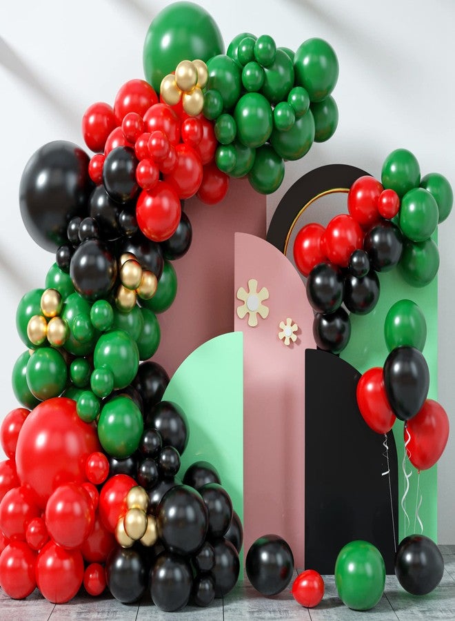 Teslite 126Pcs Balloon Garland Kit Red Green Black, Different Sizes Red Black Dark Green Balloon Arch Kit Metallic Gold Balloons, Red Black Green Latex Balloons for Birthday Christmas New Year Party Decor - Image 1