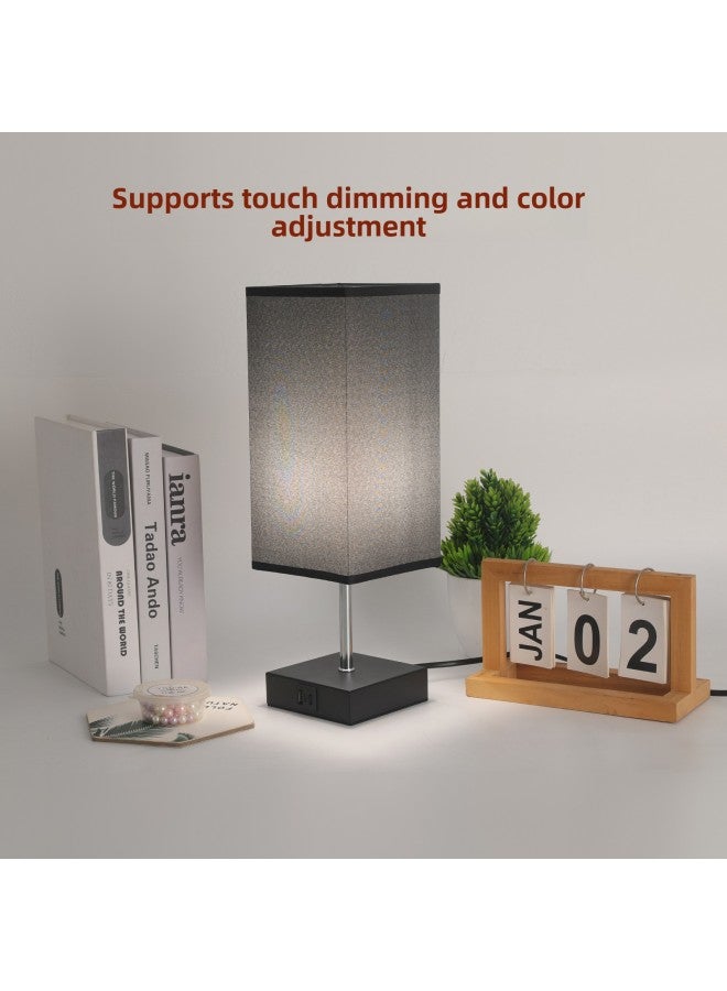 Touch Table Lamp USB Rechargeable Table Lamp LED Tri-color Stepless Dimming Bedroom Bedside Lamp Fabric Decorative Lamp-Light Source Power:American Two Flat Plug-Light Color:Wood Grain Color Lamp Holder 5W Monochrome Temperature Dimming Bulb
