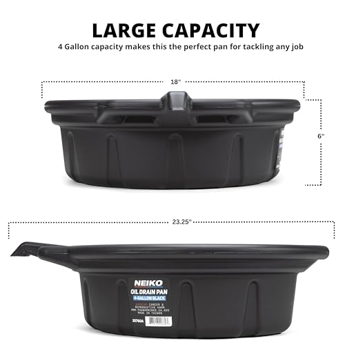 NEIKO 20760A Large Oil Drain Pan, 4 Gallon (16L) Capacity, Black Plastic Anti Splash Oil Pan, Motor Oil Drip Catcher Pan, Non Spill Pour Spout, Oil Catch Pan for Changing Oil, Oil Drain Container - Image 2