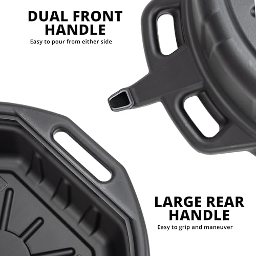 NEIKO 20760A Large Oil Drain Pan, 4 Gallon (16L) Capacity, Black Plastic Anti Splash Oil Pan, Motor Oil Drip Catcher Pan, Non Spill Pour Spout, Oil Catch Pan for Changing Oil, Oil Drain Container - Image 4