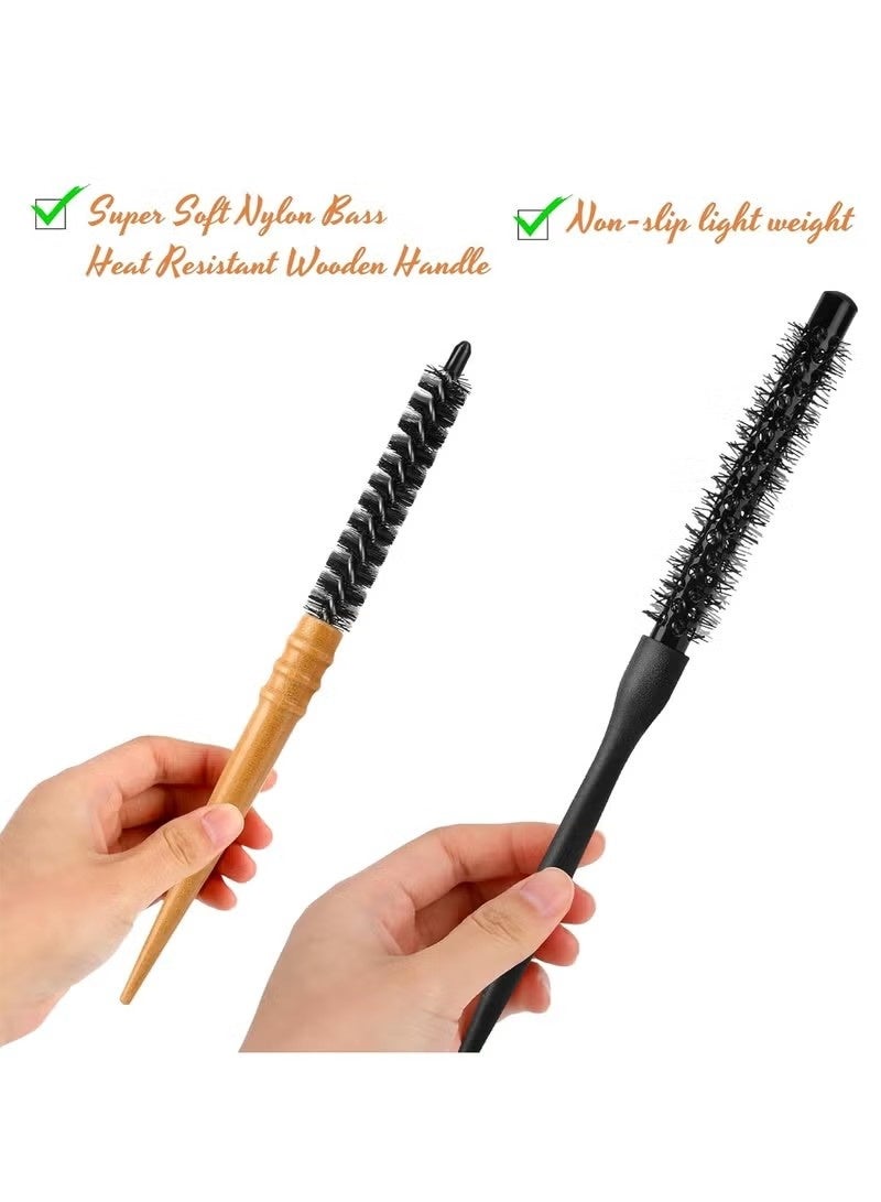 2 قطعة فرشاة شعر مستديرة صغيرة لتجفيف الشعر، فرشاة مستديرة صغيرة بمقبض خشبي مقاومة للحرارة العالية فرشاة دوارة مضادة للكهرباء الساكنة فرشاة حرارية للشعر الرقيق والقصير والغرة واللحية والتجعيد - Image 4