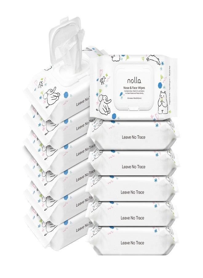 Nolla Nose and Face Wipes for Babies & Kids with Saline, Vitamin E, & Aloe | Unscented | Compostable, 360 Count (12 Packs of 30) - Image 1