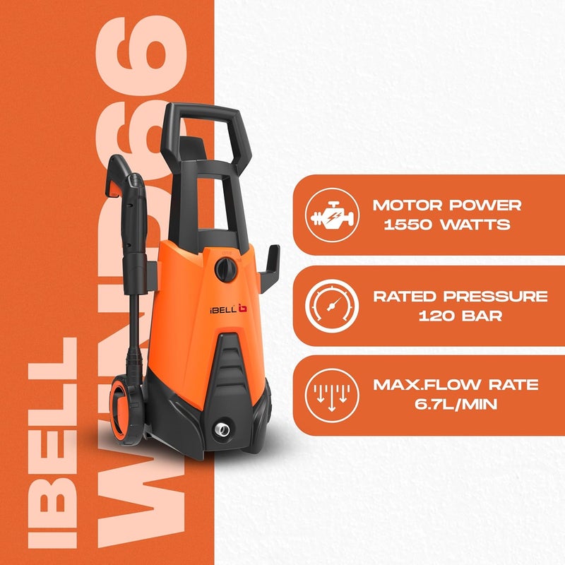 IBELL WIND66 High Pressure Washer 1550W Motor 120 Bar Car Washer High Pressure Gun 67 LMin Flow 5M Hose Portable Pressure Washer for Car Bike Home Outdoor Cleaning - Image 3
