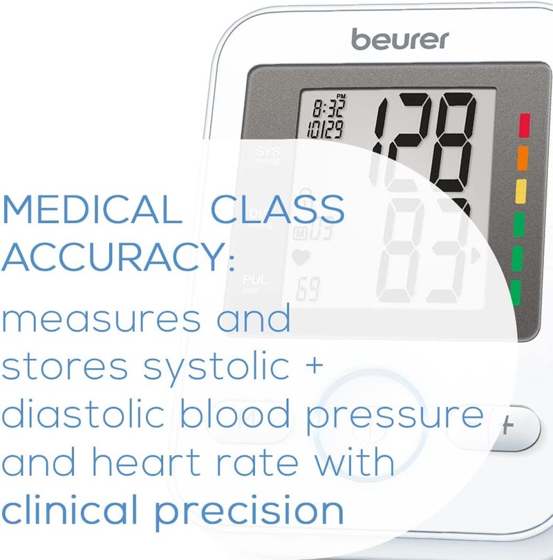 Beurer جهاز قياس ضغط الدم العلوي Beurer BM31 للاستخدام المنزلي مع كفة كبيرة أوتوماتيكية رقمية 2 مستخدمين شاشة XL كاشف نبض غير منتظم كفة عالمية محيط 87165 - Image 2