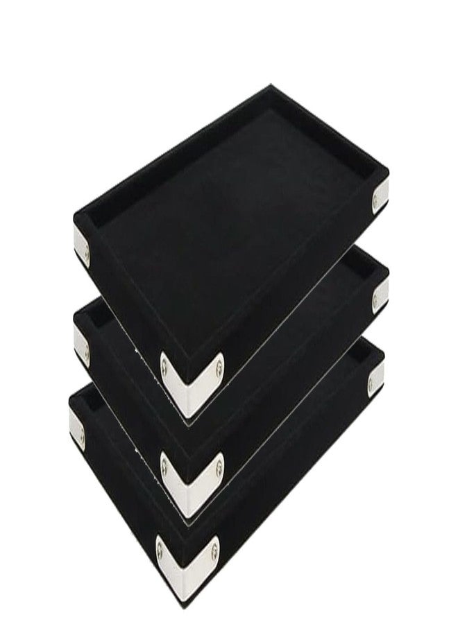 SENTONI Black Velvet Jewellery Finding Beading Tray Finding Display Organiser Perfect for Necklaces and Bracelets Jewellery Cosmetic Organizer Tray 12x9 Inch Pack of 2 (Black) - Image 1