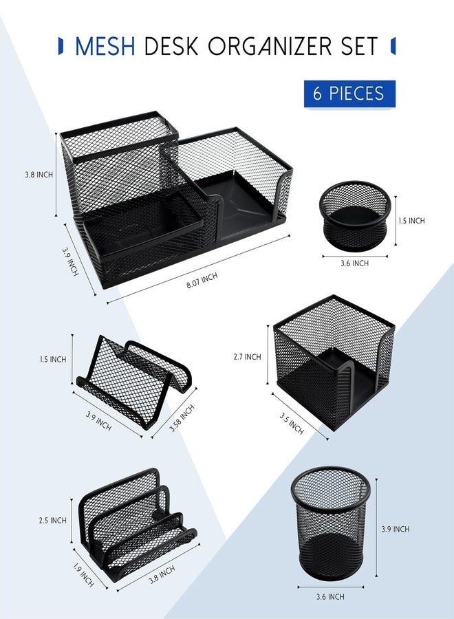 GAUENEEN Desk Organizer Set, 6 Piece Mesh Office Accessories, Pen Holder, Phone Stand, Clip Holder, Desktop Storage Set, Black - Image 2