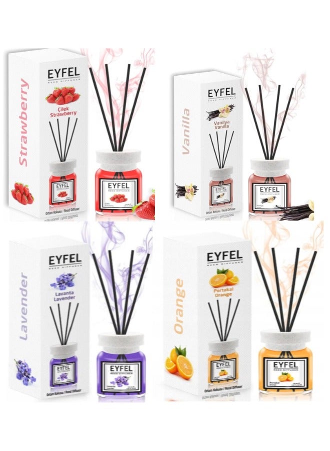 آيفيل مجموعة ناشرة روائح القصب مكونة من 4 قطع، لافندر، برتقال، فراولة، فانيليا - Image 2