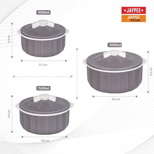JAYPEE Micro Smart Inner Stainless Steel Serving Casserole Set of 3 (1000,1500,2000 ml) with Stylish Design |Microwave Safe |Lockable Lid |Hot Pot |BPA free, Earth Brown - Image 5