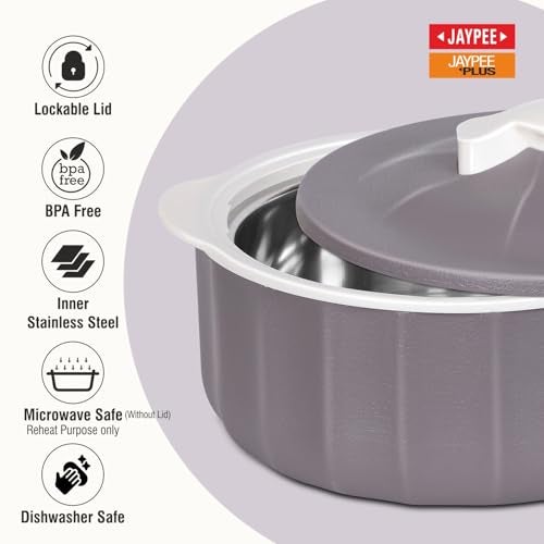 JAYPEE Micro Smart Inner Stainless Steel Serving Casserole Set of 3 (1000,1500,2000 ml) with Stylish Design |Microwave Safe |Lockable Lid |Hot Pot |BPA free, Earth Brown - Image 3