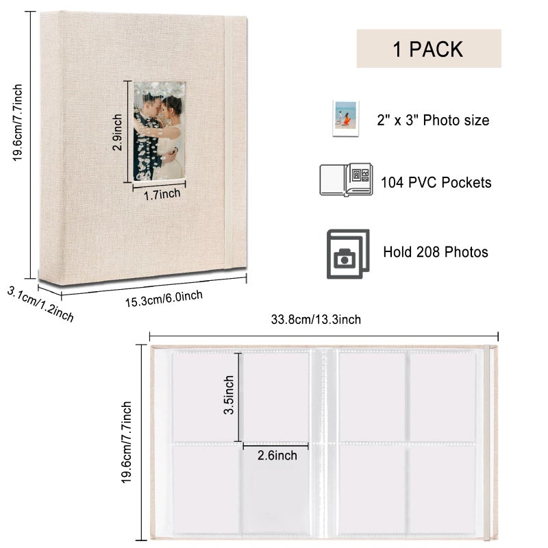 Sprsthai Mini Instax Photo Album 208 Photos 2x3 Inch Pictures Book for Fujifilm Polaroid Instant Camera, Linen Hardcover Polaroid Book for Photos Travel Family Anniversaries Baby Vacations Beige 1 Pack - Image 4