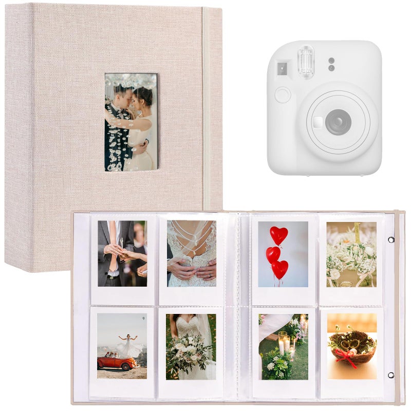 Sprsthai Mini Instax Photo Album 208 Photos 2x3 Inch Pictures Book for Fujifilm Polaroid Instant Camera, Linen Hardcover Polaroid Book for Photos Travel Family Anniversaries Baby Vacations Beige 1 Pack - Image 1