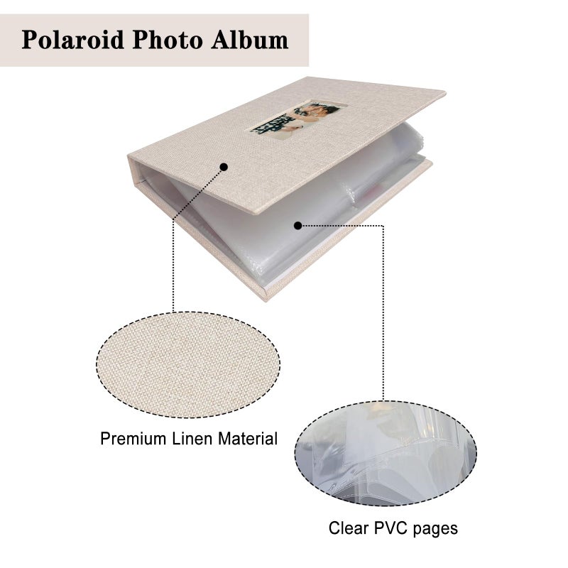 Sprsthai Mini Instax Photo Album 208 Photos 2x3 Inch Pictures Book for Fujifilm Polaroid Instant Camera, Linen Hardcover Polaroid Book for Photos Travel Family Anniversaries Baby Vacations Beige 1 Pack - Image 5