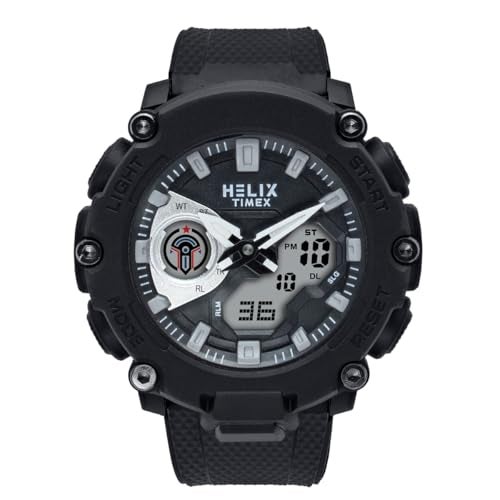 Helix by Timex Ana Digital Watch for Man with Black Round Dial & Black Silicone Strap Band Water Resistant Men's Wrist Watches - TWESK7603T - Image 1