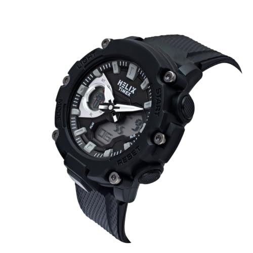Helix by Timex Ana Digital Watch for Man with Black Round Dial & Black Silicone Strap Band Water Resistant Men's Wrist Watches - TWESK7603T - Image 2