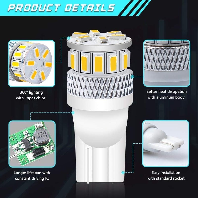 Alopee 4-Pack T10 LED Light Bulbs - Warm White - Image 3