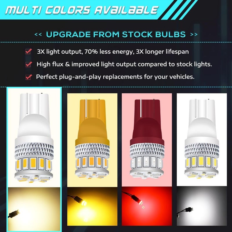 Alopee 4-Pack T10 LED Light Bulbs - Warm White - Image 4