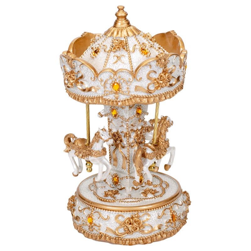 Elanze Designs Elanze Designs Gilded Gold Tone Horses Musical Carousel 10 inch Rotating Figurine Plays Tune Carousel Waltz 