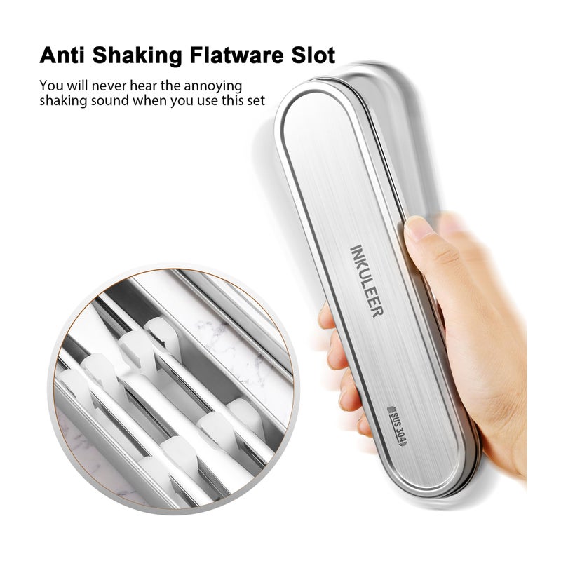 INKULEER Travel Cutlery Set - 18/8 Stainless Steel Reusable Utensils with Metal Case, Portable Silverware for Camping, Office, Travel & Outdoor Dining - Image 4