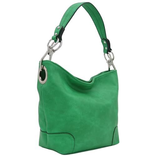 Alyssa Hobo Shoulder Bag with Big Snap Hook Hardware (Kelly Green) - Image 1