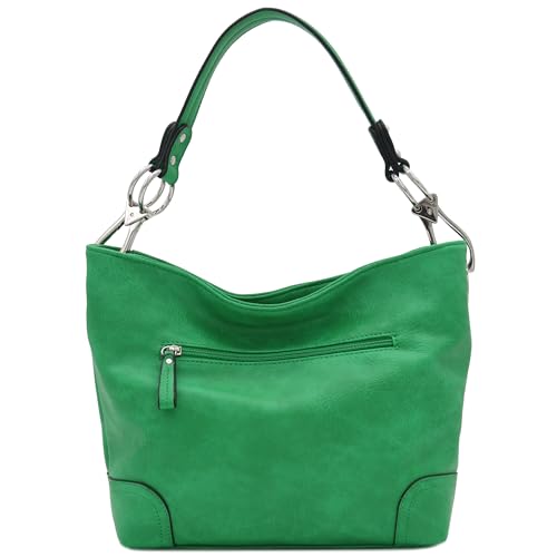 Alyssa Hobo Shoulder Bag with Big Snap Hook Hardware (Kelly Green) - Image 5