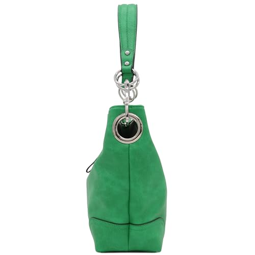 Alyssa Hobo Shoulder Bag with Big Snap Hook Hardware (Kelly Green) - Image 3