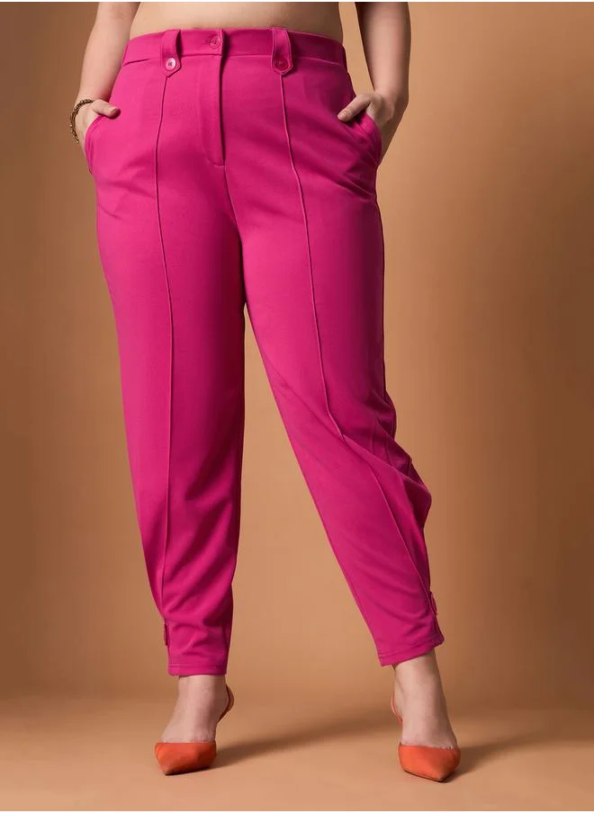 SASSAFRAS Plus Size Solid Belted Peplum Top and Tapered Pants Set by Styli