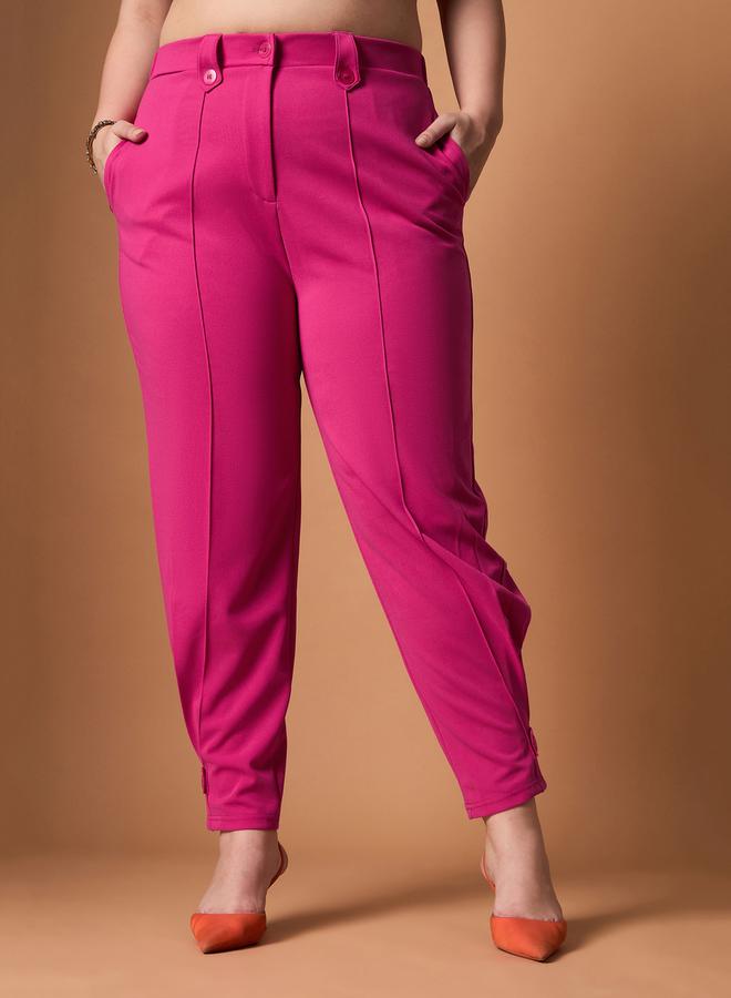 SASSAFRAS Plus Size Solid Belted Peplum Top and Tapered Pants Set - Image 5