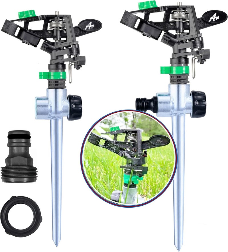 Apt Pulsating Impact Sprinklers for Yard, Lawn & Garden, 80 to 5800 Ft. Sq. Adjustable Spray (2Pcs) - Image 1