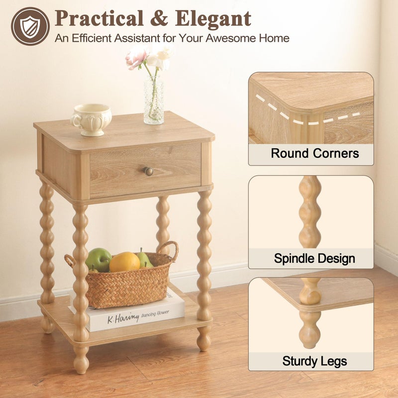 AWASEN Night Stand, Wood End Table with Drawer for Living Room, Small Bedside Side Table with Spindle Wood Legs for Bedroom, Office, Rustic Walnut - Image 4
