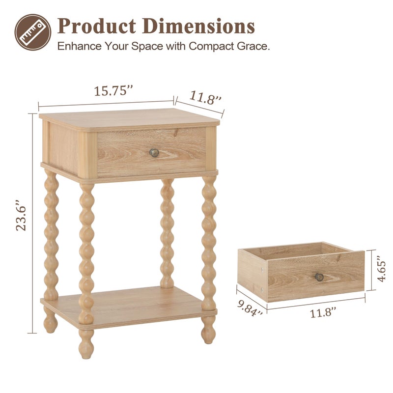AWASEN Night Stand, Wood End Table with Drawer for Living Room, Small Bedside Side Table with Spindle Wood Legs for Bedroom, Office, Rustic Walnut - Image 3