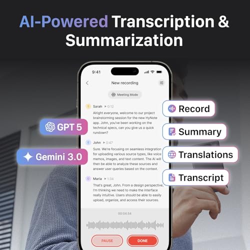 HyBran AI Voice Recorder for Phone Calls, Meetings & Lectures | Smart AI Note-Taking Device with Dedicated App for Transcription, Summary & Notes | Magnetic Case, 32GB (Up to 2000 Hours) | PDF Summary - Image 2