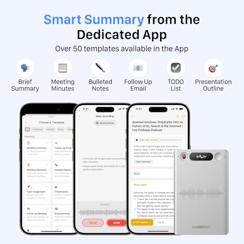 HyBran AI Voice Recorder for Phone Calls, Meetings & Lectures | Smart AI Note-Taking Device with Dedicated App for Transcription, Summary & Notes | Magnetic Case, 32GB (Up to 2000 Hours) | PDF Summary - Image 4
