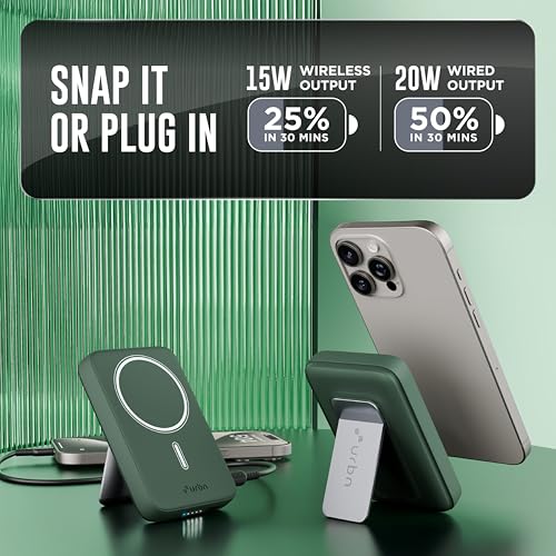 URBN 10000mAh Frost MagSafe Power Bank with Built-in Stand | 15W Magnetic Wireless Charging | 20W USB-C PD Fast Charging | Ultra Compact | Pass-Through Charging | MagTag Ring | (Camo) - Image 4