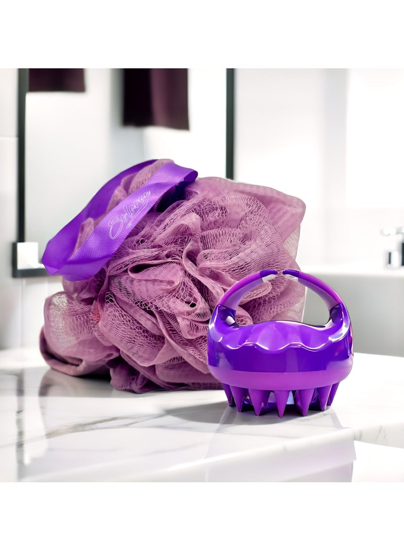 SOLARAE Scalp Massager, Shampoo Brush soft Silicone Bristles and Bath Loofah Sponge Scrubber Exfoliator, Unisex Body & Scalp Washing Scrubber for all Hair Types PURPLE - Image 1