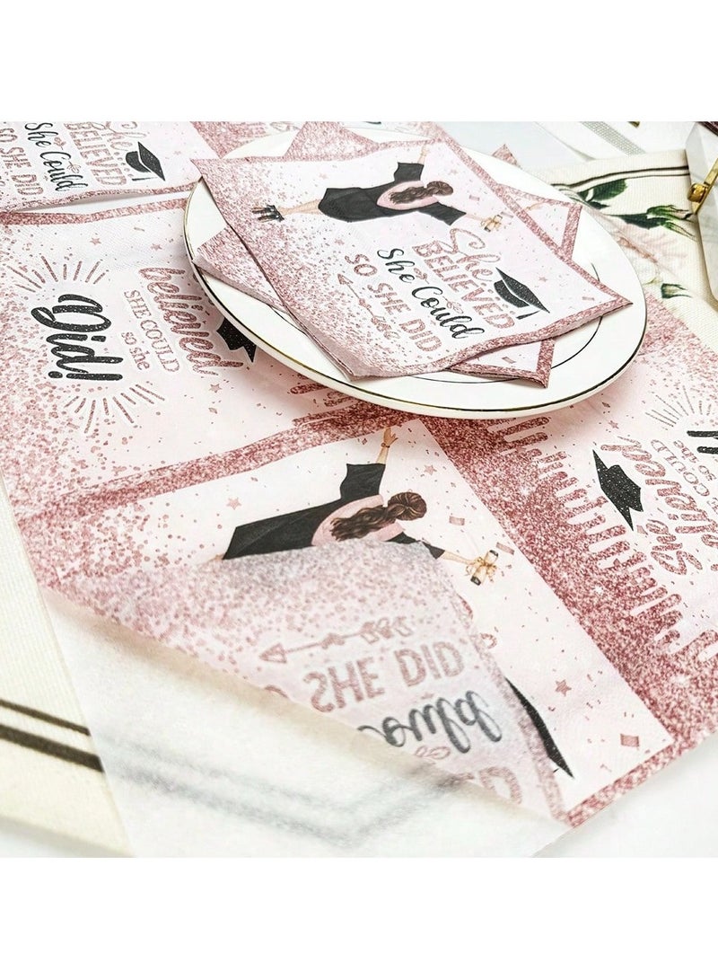 زينه تخرج مناديل تخرج  ورقيه باللون الوردي الذهبي بتصميم خريجه  20منديل لحفلات التخرج - Image 4